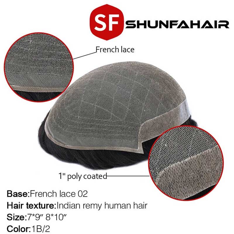 French Lace 02 100% Remy Human Hair Natural Hairline French Lace Replacement for Men