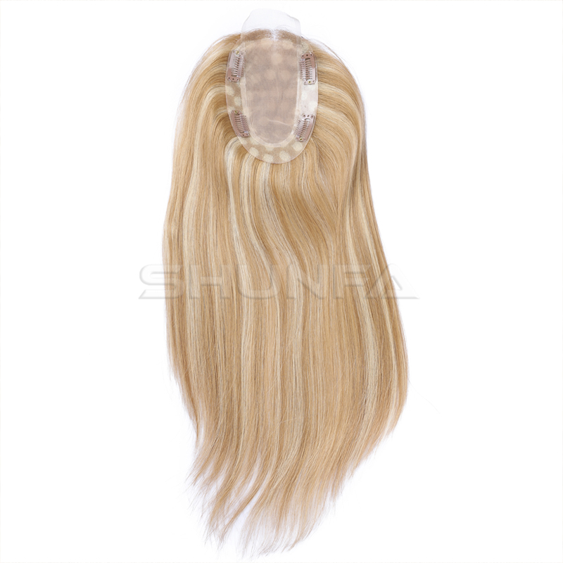 Mix Blonde Color Virgin Hair Lace Silk Top Hairpiece